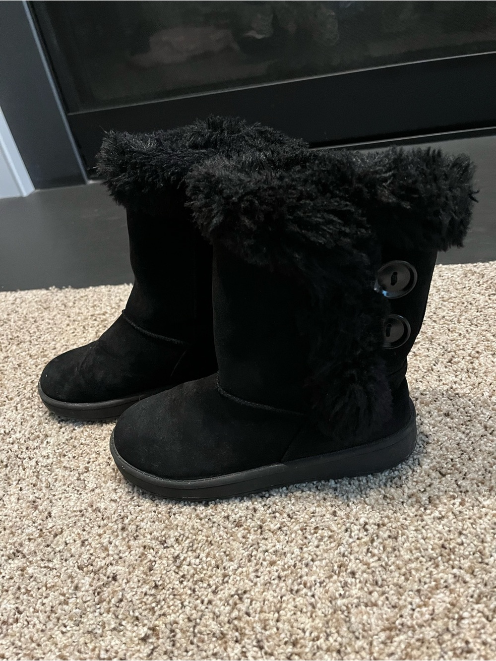 SO Black Faux Fur Button Boots